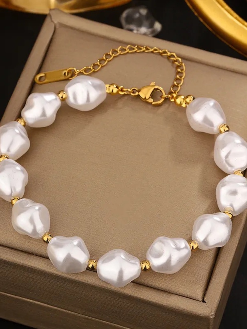 Gold-Tone Bracelet with White Baroque Pearls